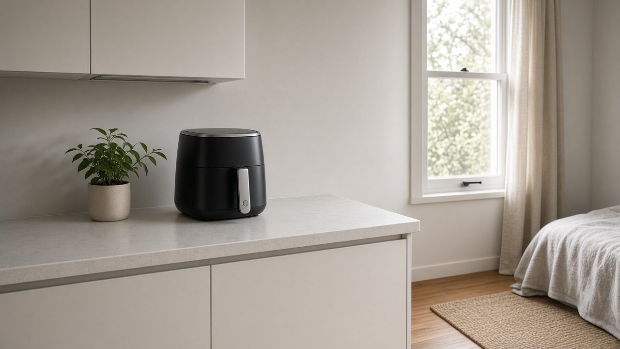 Petit air fryer dans une kitchenette de studio